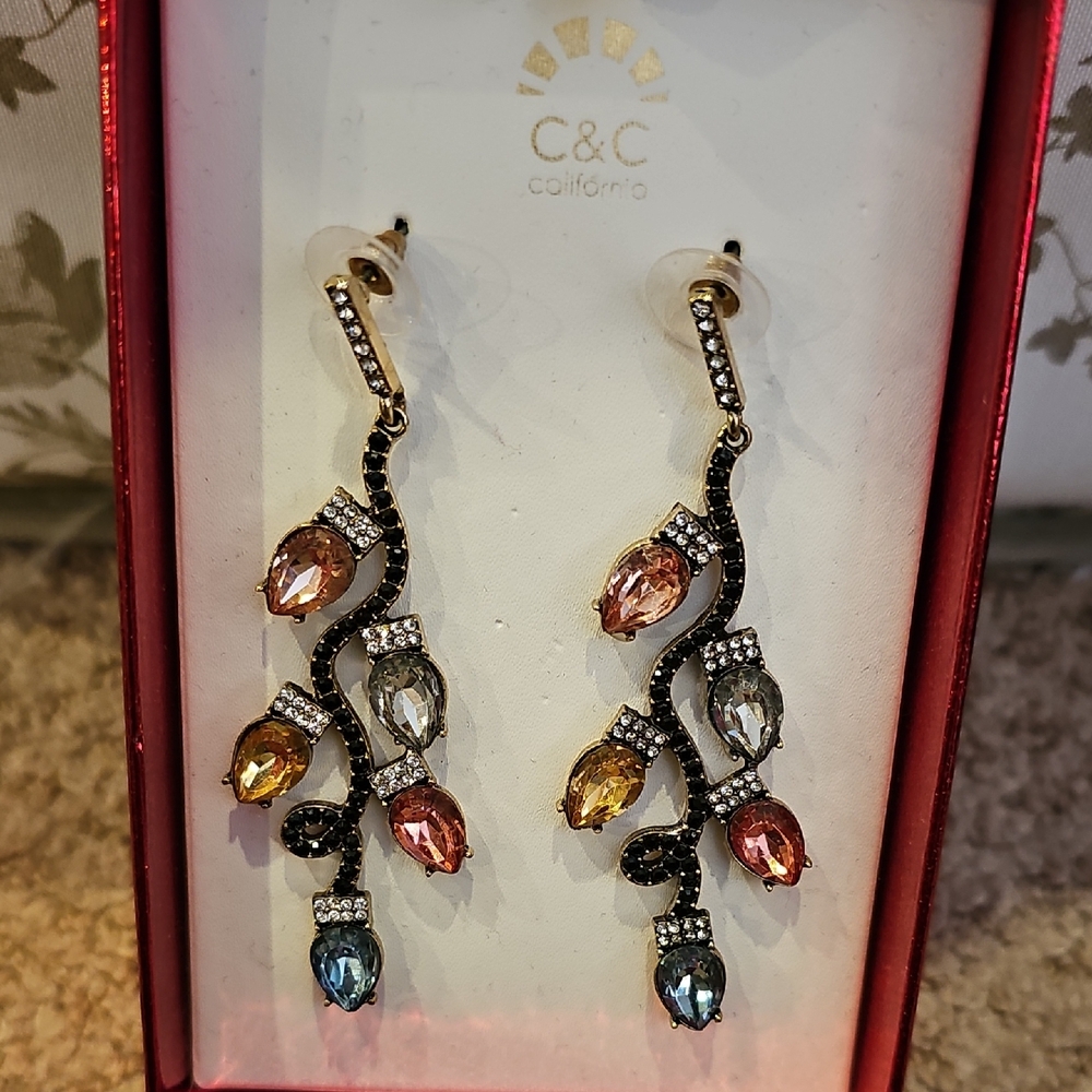 C&C California Vibrant Colored Crystal Earrings. Christmas Light String Earrings
